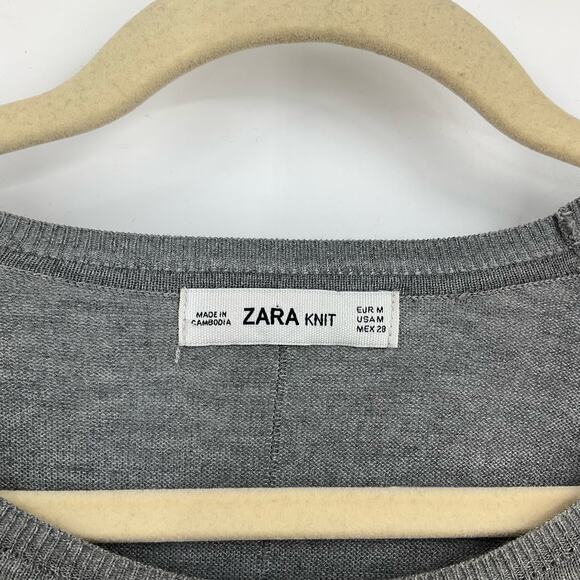 Zara Knit Gray Knit Top Long Sleeves Women's Medium Super Soft - Picture 3 of 7